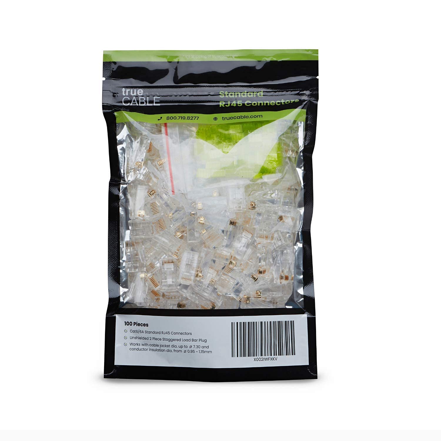 TRUE CAVO Cat6/6A connettori RJ45, sfalsati, non schermati (UTP), spina modulare, omologata UL, barra di carico, placcato oro, 3 poli 8P8C, 100 pezzi