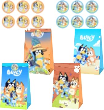12 Pcs Blue Dog Party Bags for Boys Girls, Birthday Gift Party Bags for Kids