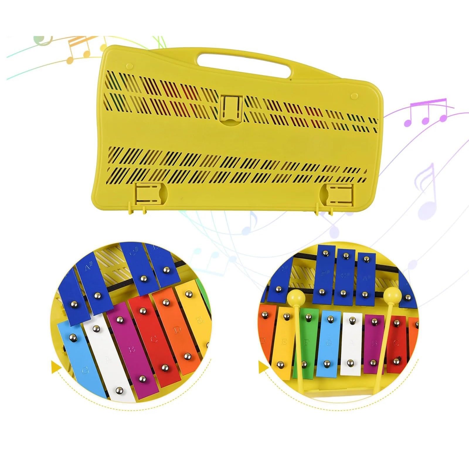 Xilófono Xilófono Glockenspiel De 25 Notas Instrumento De Ritmo Con Teclas Metálicas Coloridas Con 2 Mazos Estuche Portátil Regalo Para Principiantes