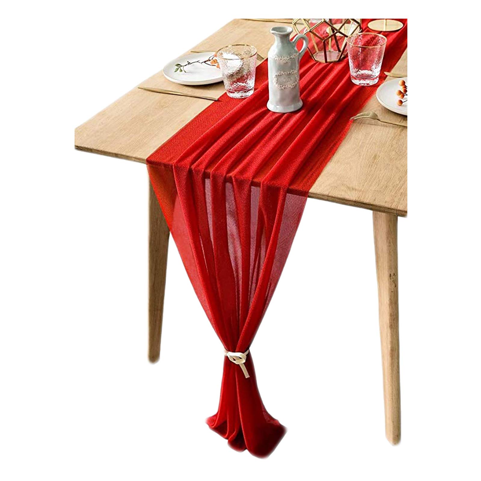 B-HOT Chiffon Table Runner Sheer Weddings Bridal Baby Shower Outdoor Party Decor Table Cloth Red, 70 X 300 cm - Image 2