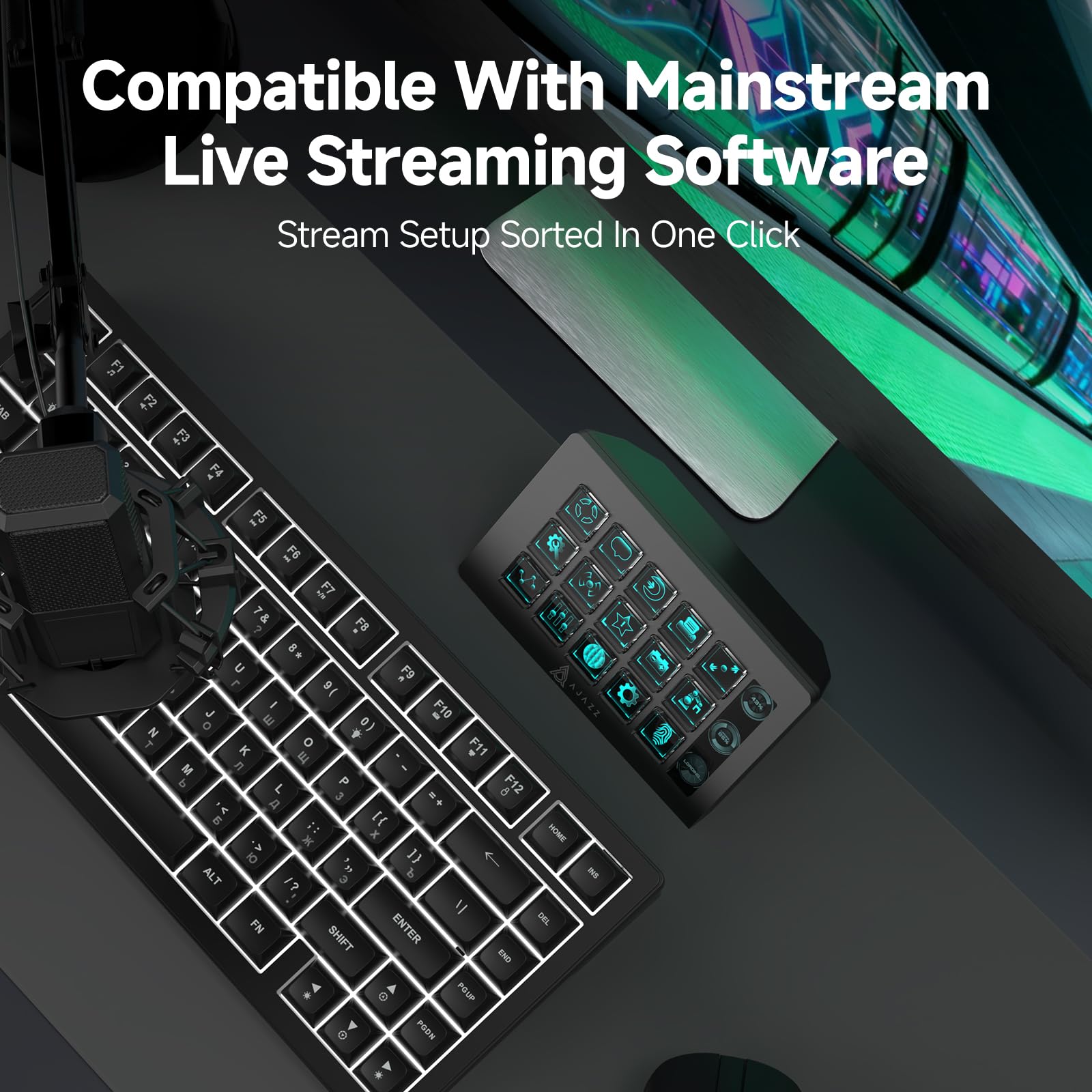 AJAZZ AKP153E - Tastiera macro cablata con tastiera, tastiera di scelta rapida con 15 tasti programmabili, schermo LCD personalizzabile, adatta per giochi, streaming, musica e editing di immagini