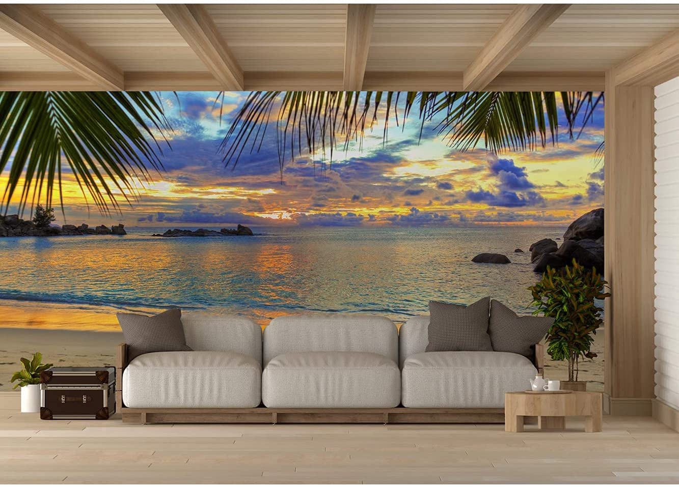 Oedim Papel Pintado Atardecer Playa Tropical, Decorativo para Habitaciones, decoración para Paredes, Mural