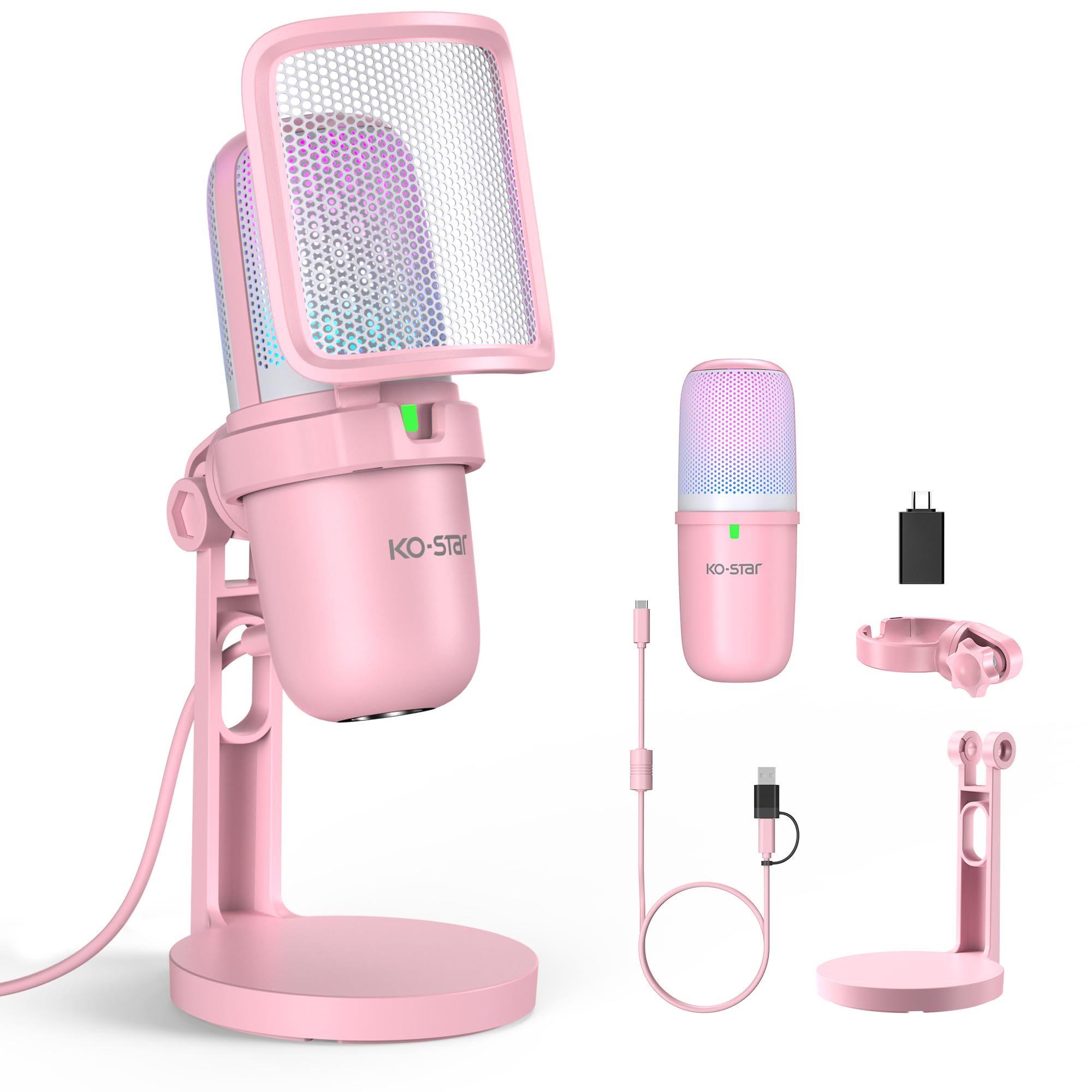 Amazon.co.jp: Ko-Star RGB USBマイク ピンク ゲーミングマイク PC PS5