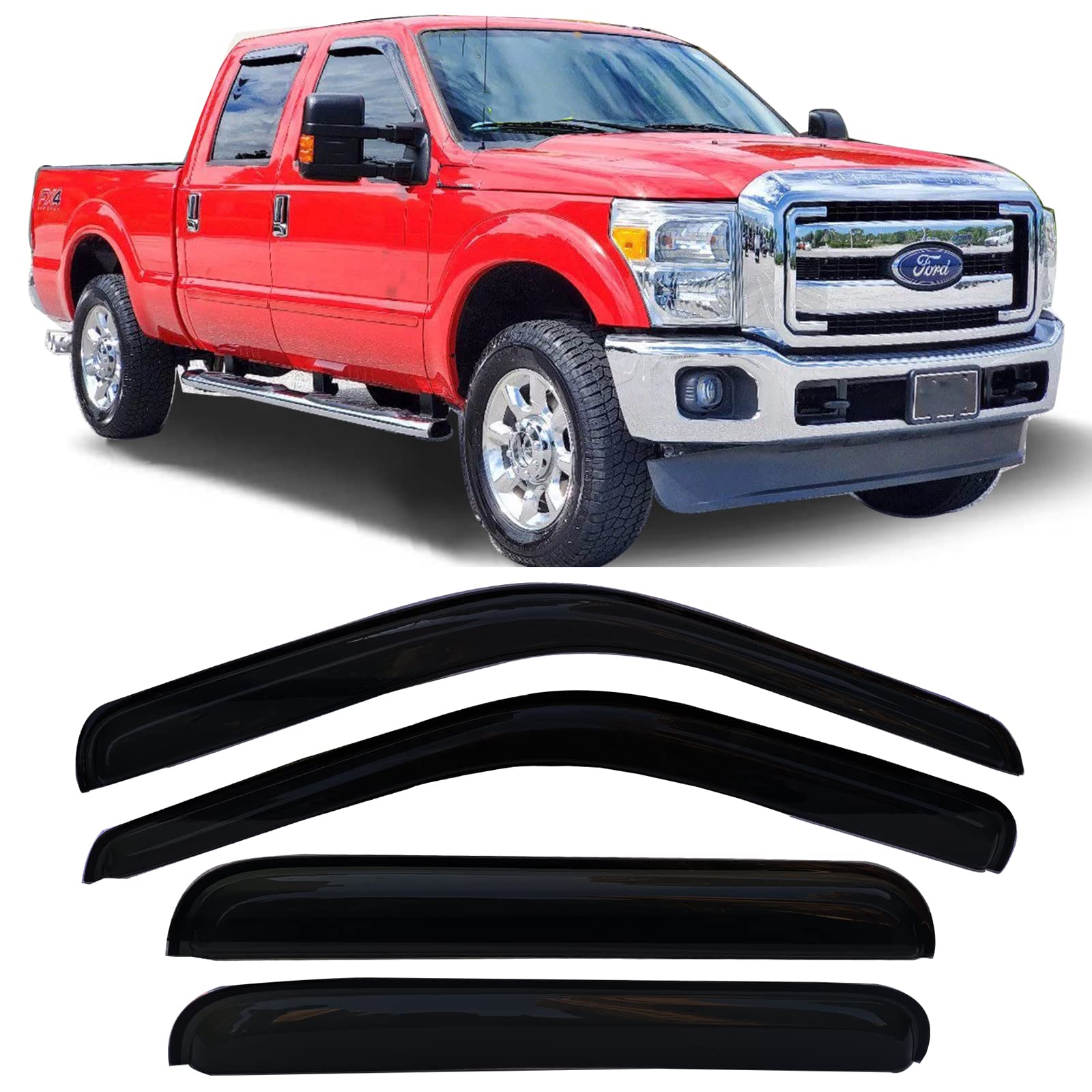 Photo 1 of Side Window Deflectors Vent Visors For Ford 99-16 F250 F350 & 08-16 F450 Super Duty Super Crew Cab Sun Shade Rain Guards Smoke Tape on 94953