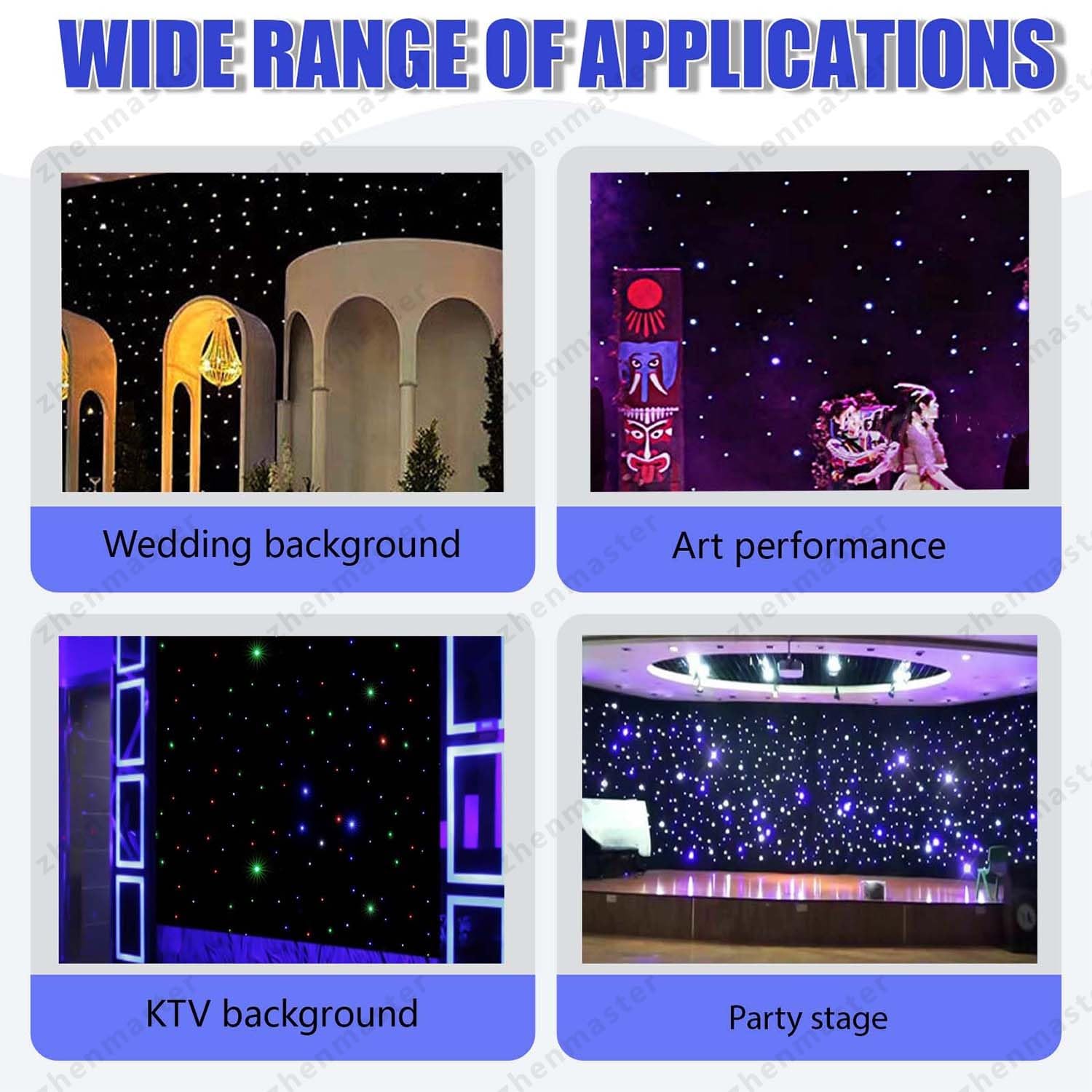 Rideau LED décoratif avec lumière blanche/bleue, effets variés – télécommande incluse – idéal pour salle de fête, scène, shooting, mariage(Blue+White,4x6m)