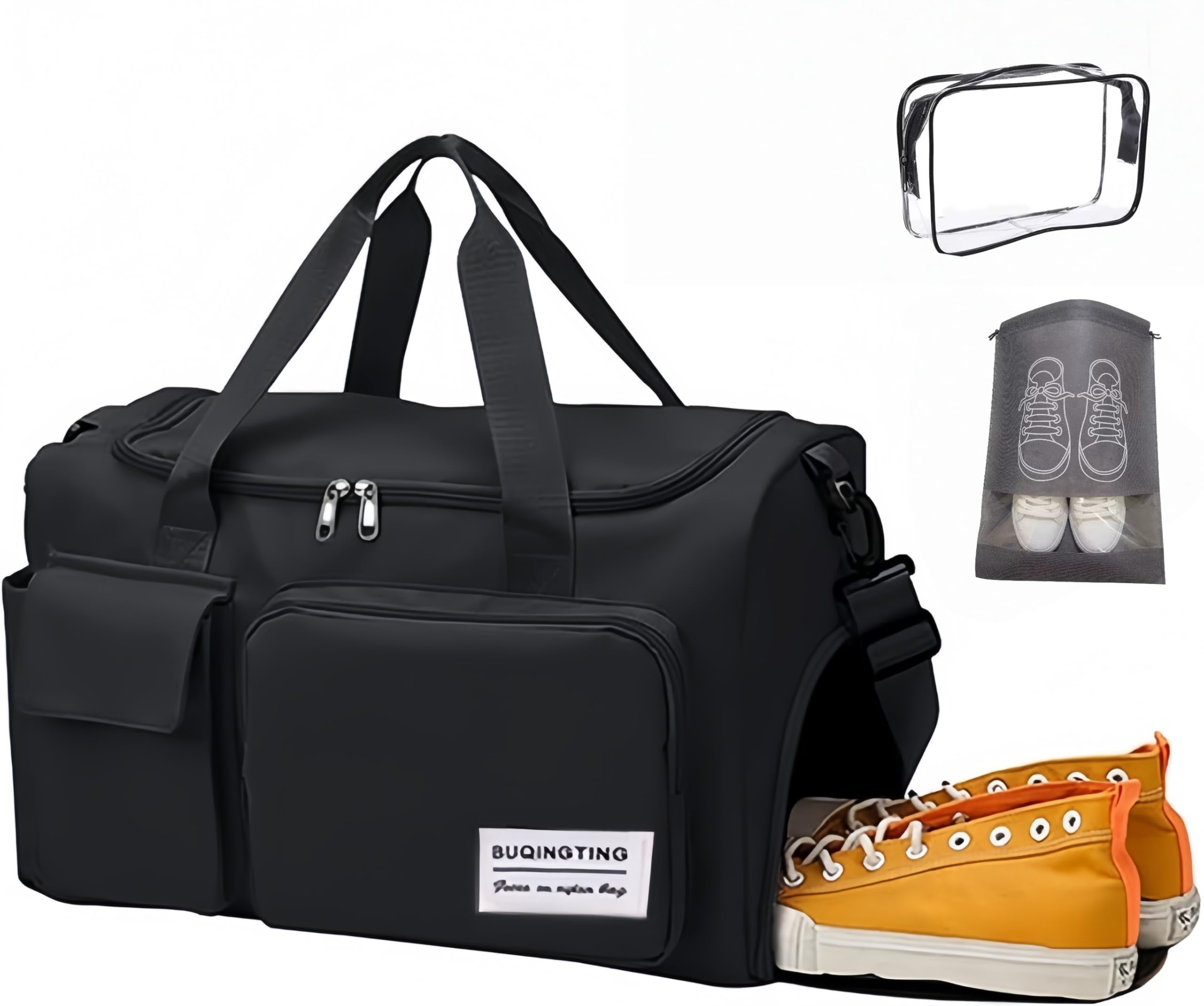 Sports Gym Bag Duffle Bag with Shoes Compartment & Wet Pocket，Weekend Travel Bag Overnight Bag for Women and Men Lightweight Holdall Hospital Overnight Bag - Weekend Bags, Hand Luggage Bag (Black)