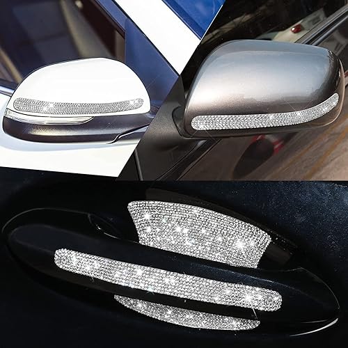 Miniatura 5 de BetterJonny 10 calcomanías de cristal para manija de puerta de automóvil, con diamantes de imitación para manija de puerta de automóvil, calcomanías