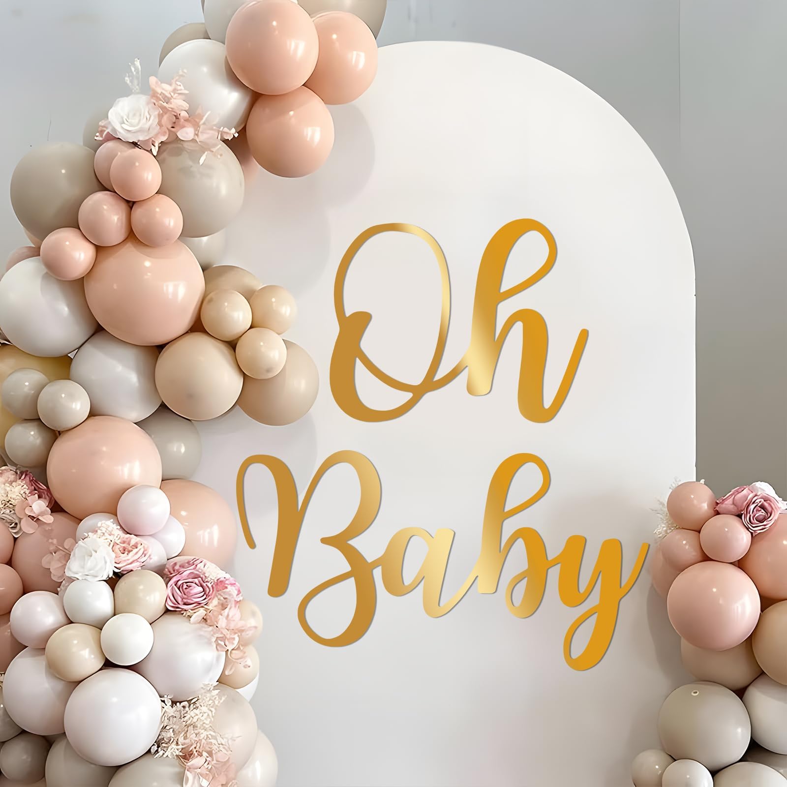 Grandes lettres autocollantes Oh Baby pour habiller un mur vide avec une arche de ballons