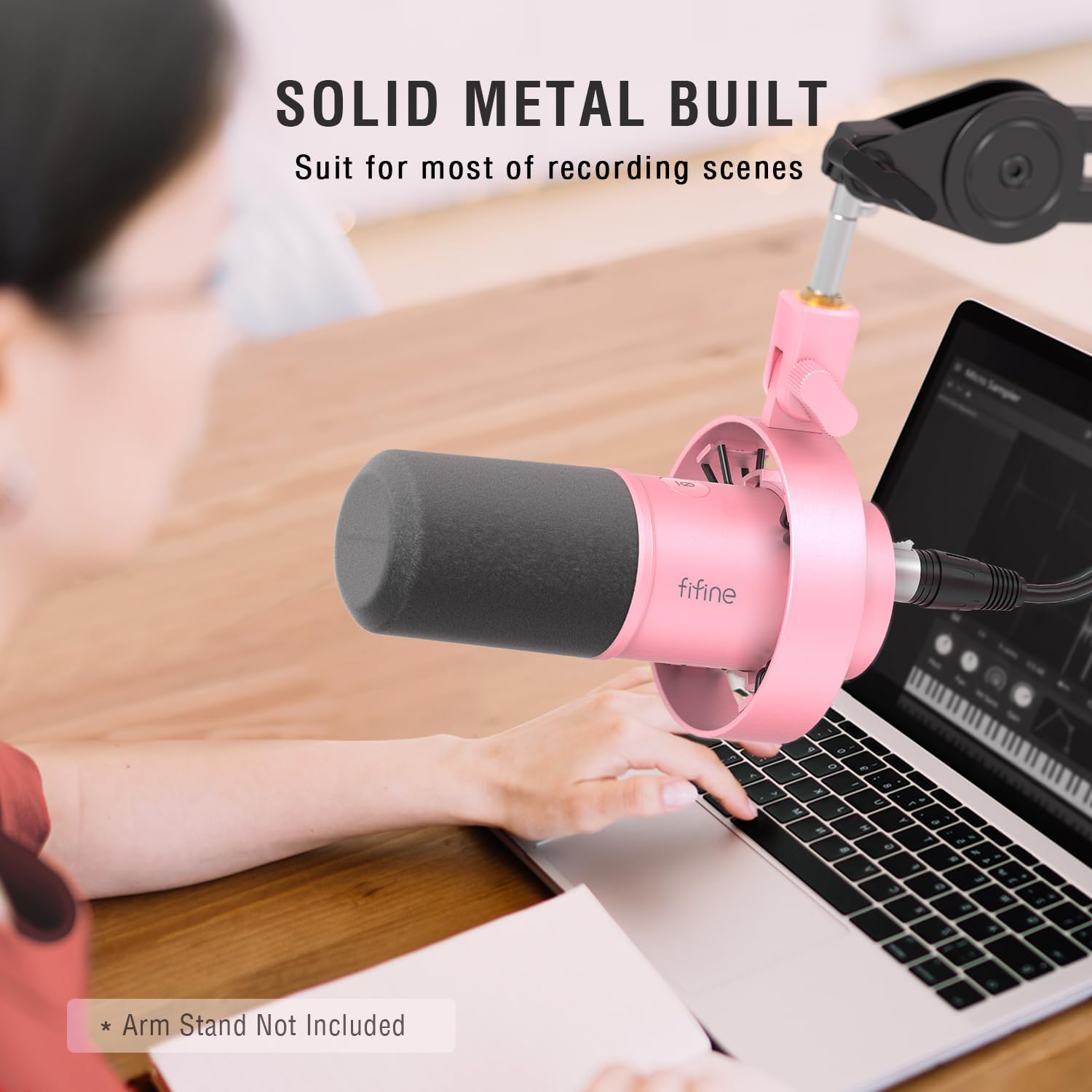 FIFINE Studio XLR Microphone Bundle with Boom Arm Stand,XLR/USB Dynamic Microphone with Mute Button, Gain Knob, Metal Heavy Duty Mic Stand with Desk Clamp for Podcast Recording Streaming (K688P+BM63W)