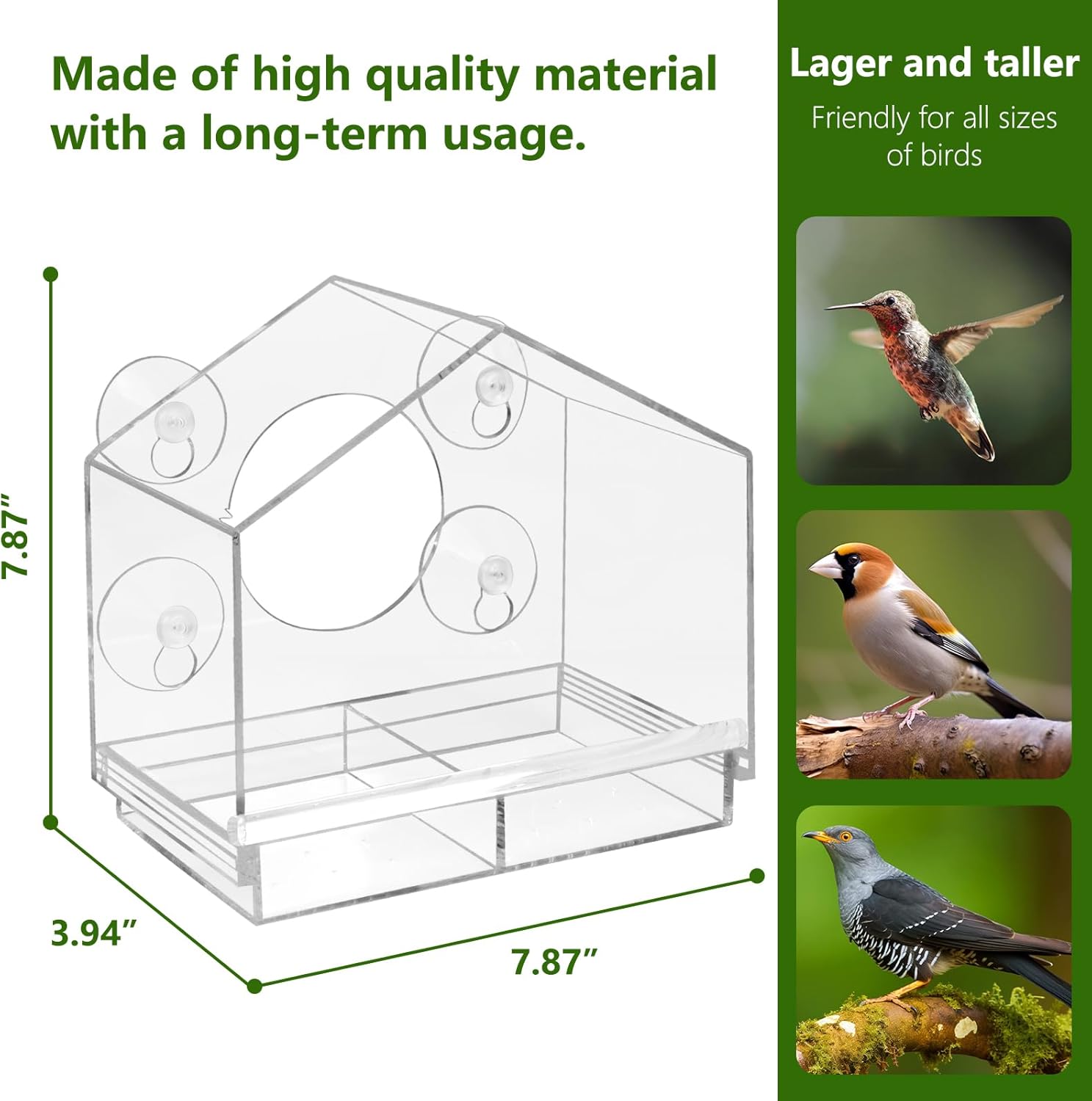 Bird Feeder, Hanging Bird Seed Feeder, Bird Feeding Station Outdoor Window Bird Feeder with Ultra-Strong Suction Cups - Perfect for Attracting Cardinals, Finches, Chickadees