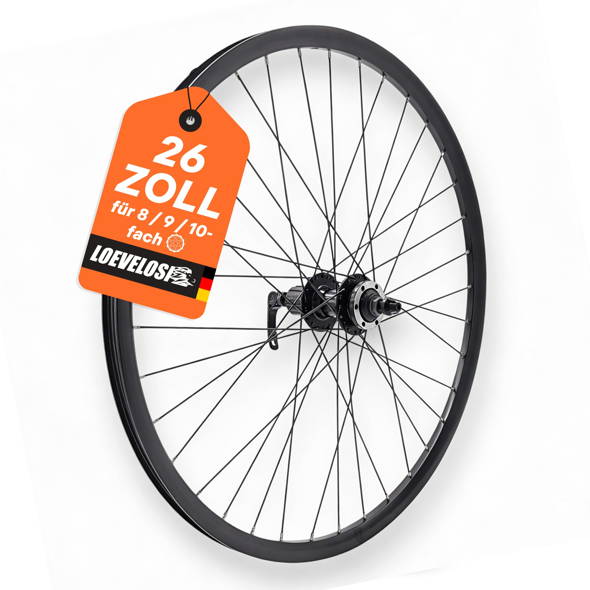MTB Hinterrad 26 Zoll Fahrrad Laufrad - Scheibenbremse 6-Loch - QR 9/10×135 - Shimano HG 8-11-fach - 26" Alu Felge & Nabe - 36 Speichen - Schwarz – LOEVELOSI