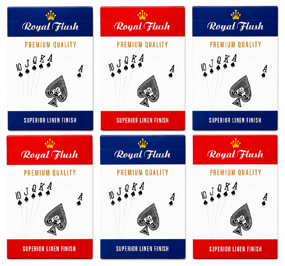 Cartamundi Royal Flush Standard Playing Cards (Pack of 6) Superior Linen Finish, Easy To Shuffle & Durable, Red & Blue Decks