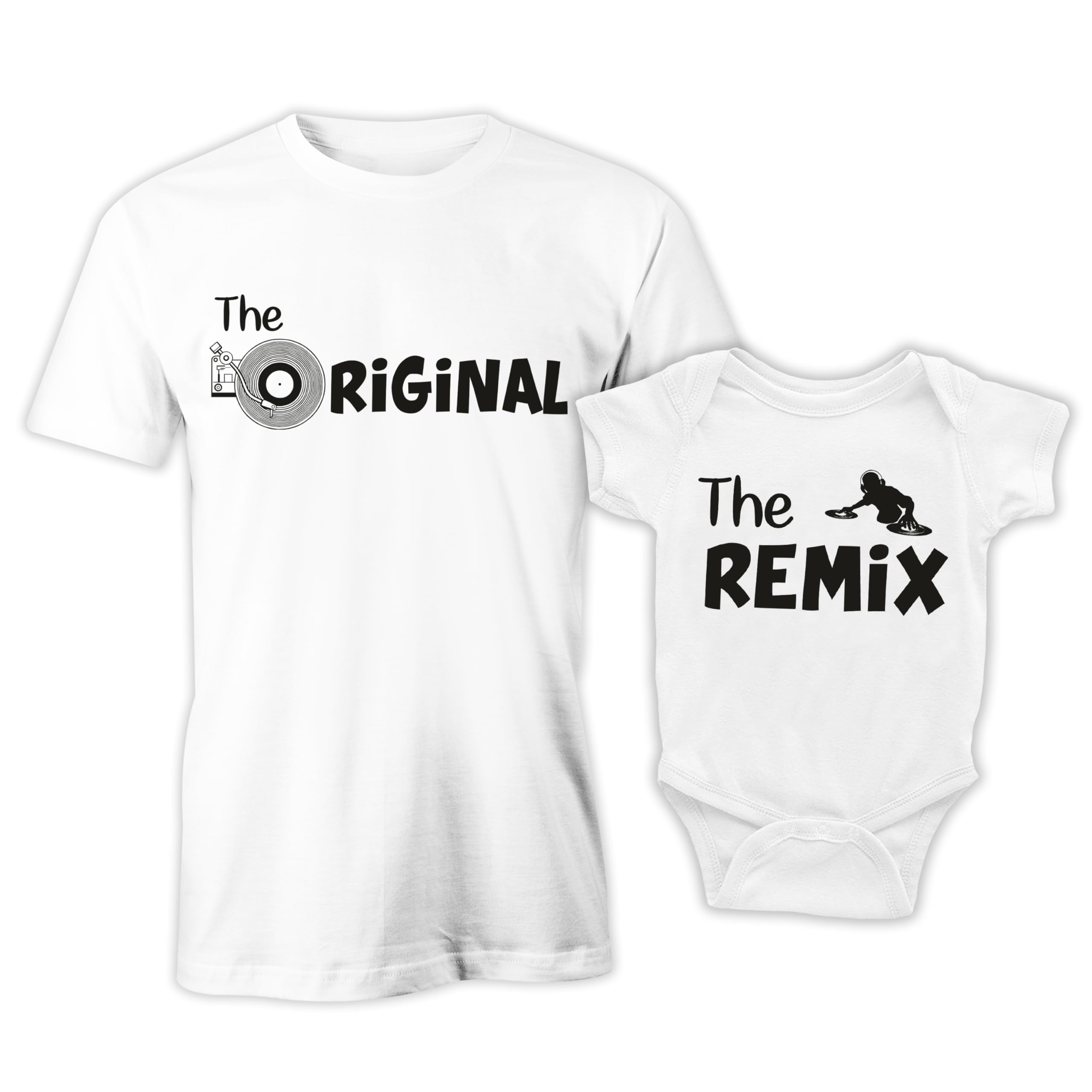 Puzzletee Coppia T-Shirt e Body Padre Figlio - Festa del papà - The Original, The Remix - Cotone Morbido e Traspirante, Stampa Diretta su Tessuto - Regalo Originale e Divertente