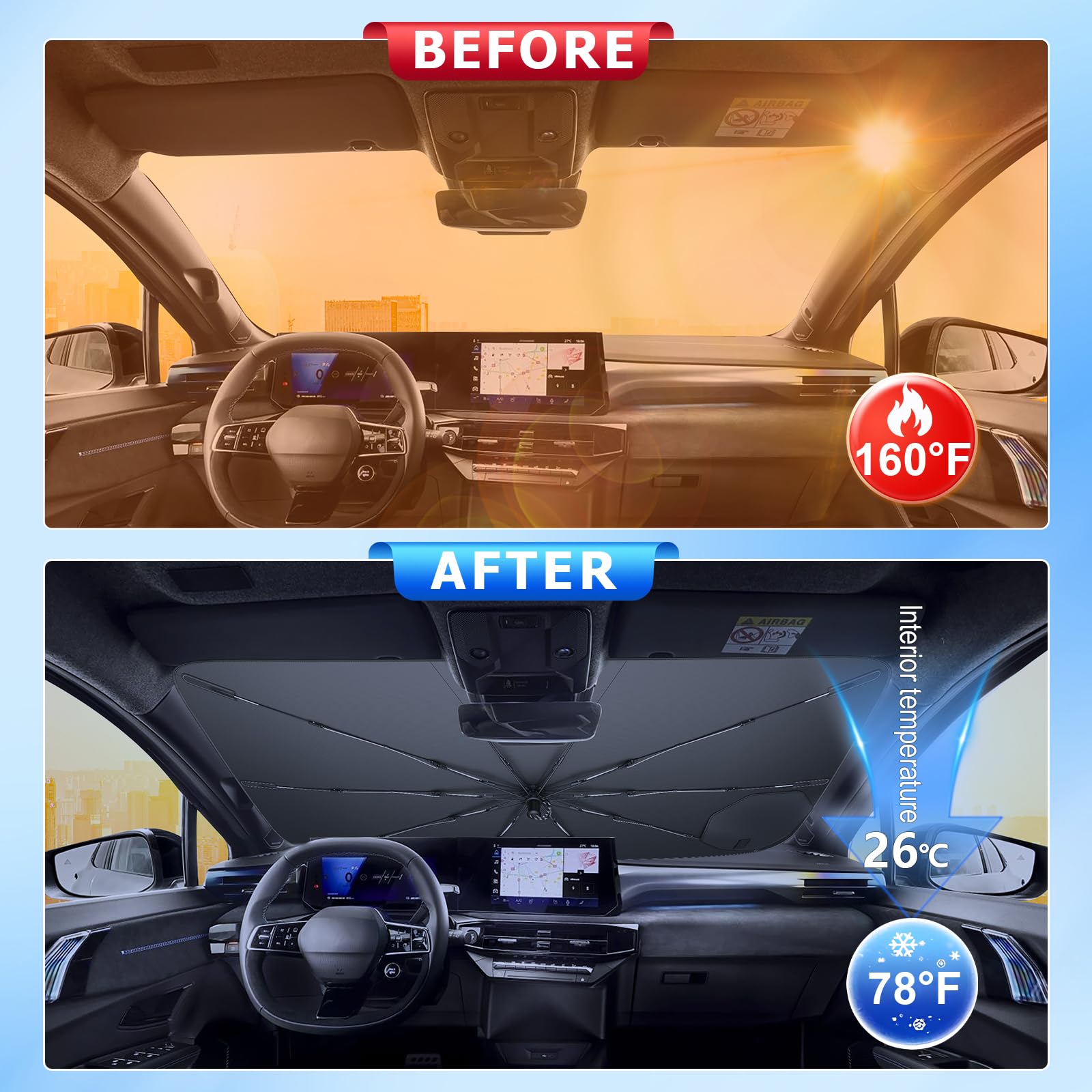 [2026 Aggiornamento] BSTW Compatibile con Renault Clio V 2020-2025 2026 Parasole Parabrezza, Parasole Pieghevole Automatico Design con Coulisse Isolamento Termico e Protezione UV Clio 5 Accessori