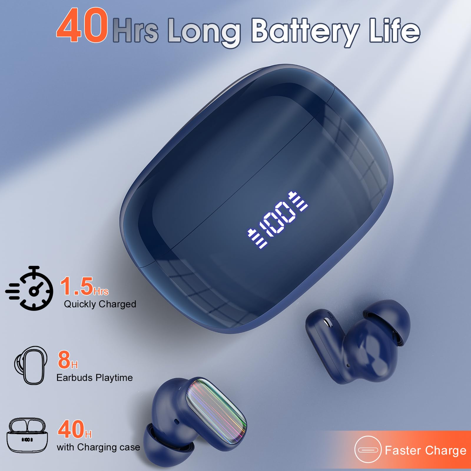 Ecouteur Traducteur Instantané, 40 Heure Bluetooth 5.4 Ecouteurs sans Fil avec 164 Langues, 3 en 1 Écouteur AI Traduction Vocale Instantanée, 7 Modes de Traduction pour Affaires/Études, Bleu