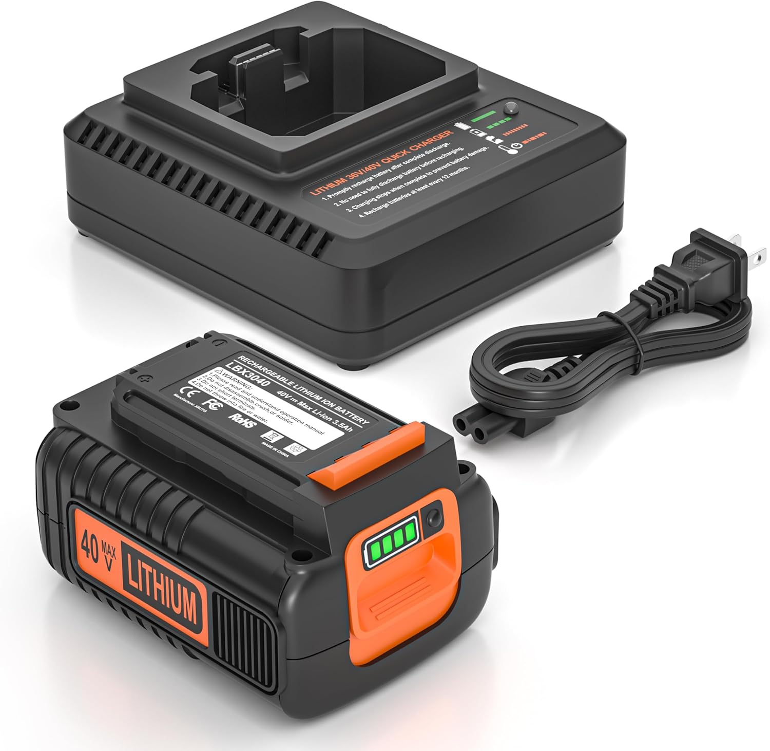 40V Replacement for Black and Decker 40V Lithium Battery LBX2040 LBX2540 LBXR36 LBXR2036 LBX1540 with LCS40 LCS36 Black and Decker 40V 3.5Ah Battery Charger