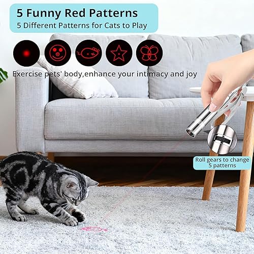 Miniatura 4 de Puntero de juguete para gatos de interior, juguetes recargables por USB con 7 patrones ajustables, juguetes interactivos de persecución para gatos y