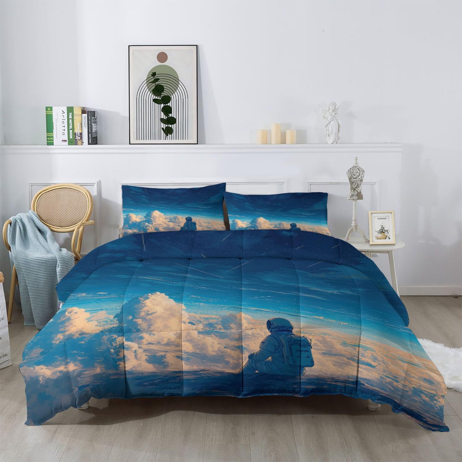 Parure de lit microfibre 140x200 enfant couette astronaute 4 saisons