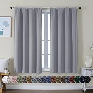 Simplebrand Ava Silver Grey Short Blackout Curtains for Bedroom 45 Inches Long 2 Panels, Solid Thermal Insulated, Energy Saving Window Treatment Curtains Blackout Drapes, W40 x L45 Inch, Silver Grey