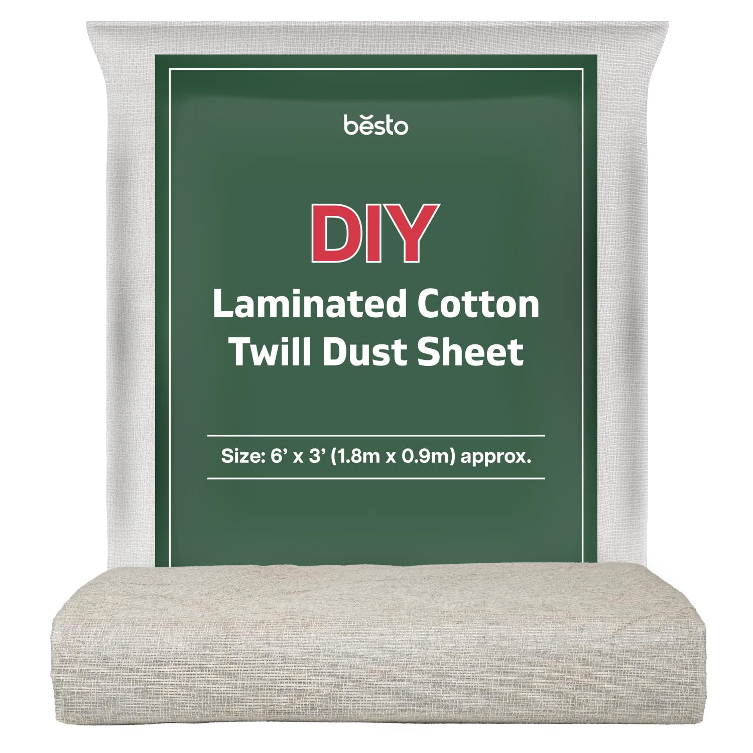 Besto Beige Dust Sheets For Decorating Waterproof 12Ft X 9Ft Twill Laminated Polythene Backed Reusable Paint Sheets For Furniture, Painting, Floor, Staircase And Diy Projects (Pack Of 1 (6X3 Ft))