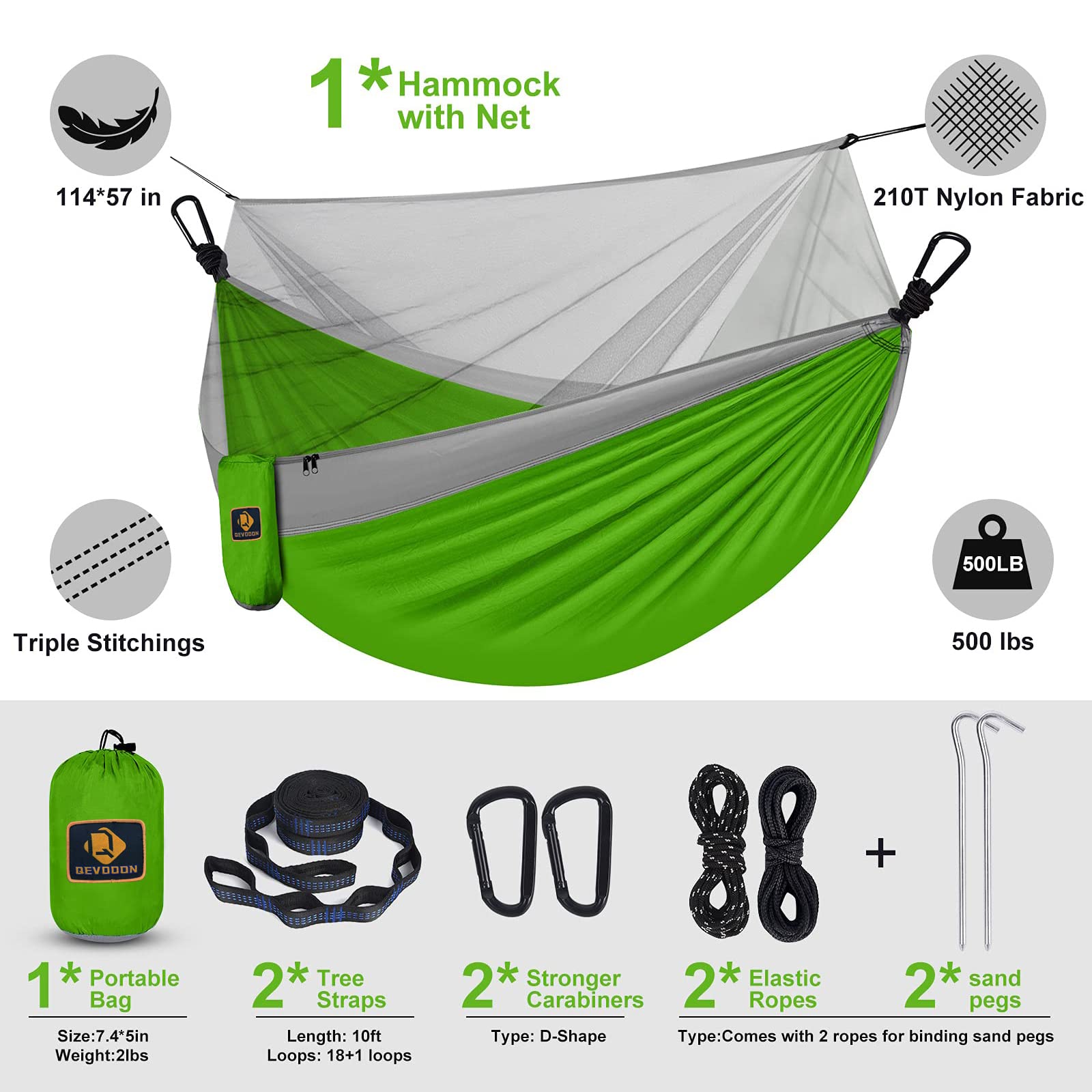 Camping Hammock With Net,Travel Portable Lightweight Hammocks With Tree Straps And Solid D-Shape Carabiners,Parachute Nylon Hammock For Outsides - View #11