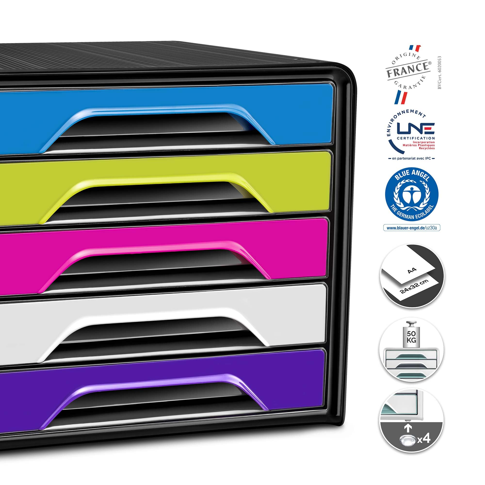 Cep 1071110381 - Portadocumenti con 5 cassetti, 360 x 288 x 270 mm, multicolore