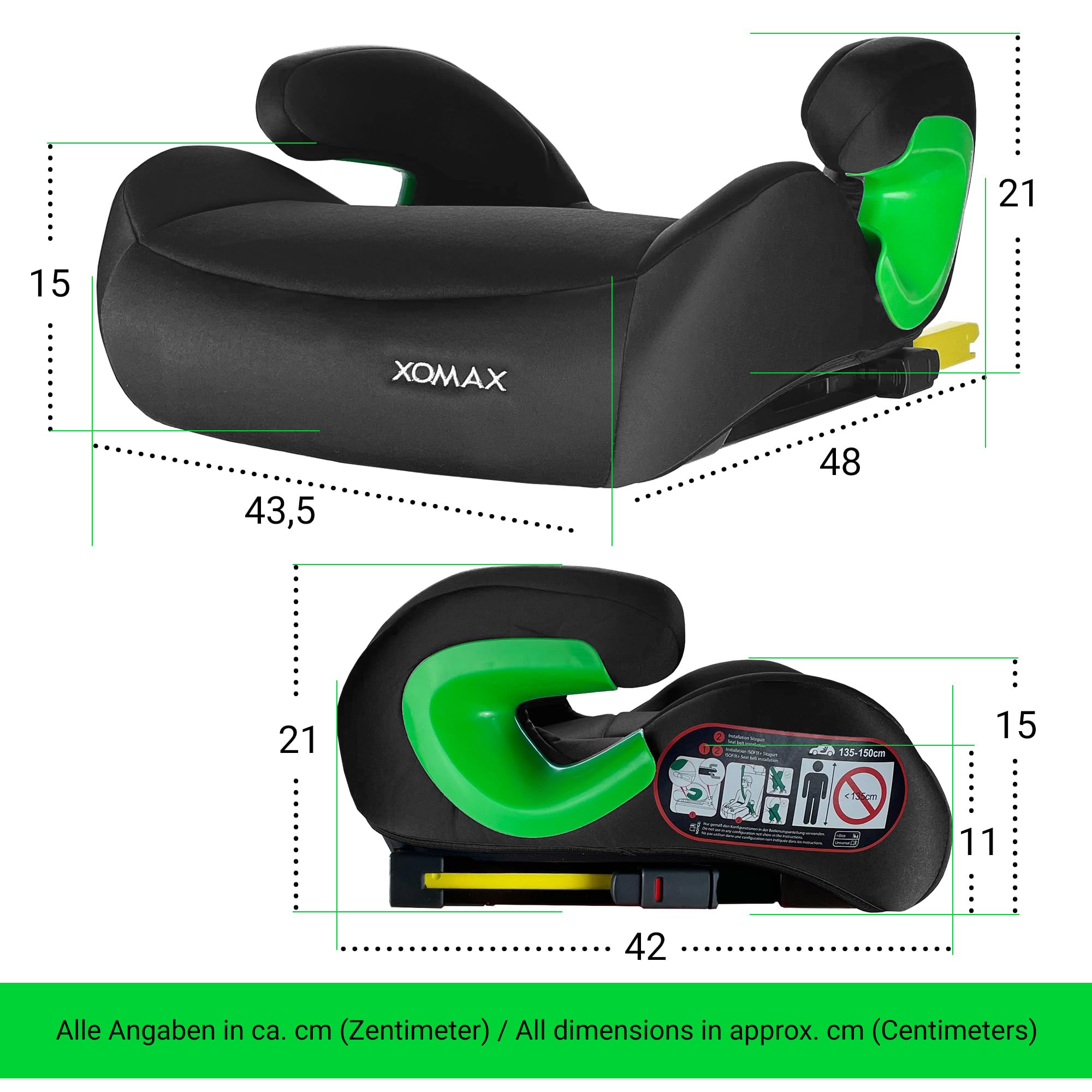 XOMAX KBH310 Rehausseur de siège pour enfant avec ISOFIX I évolutif I 15-36 kg, 3-12 ans, groupe 2/3 I ECE 8