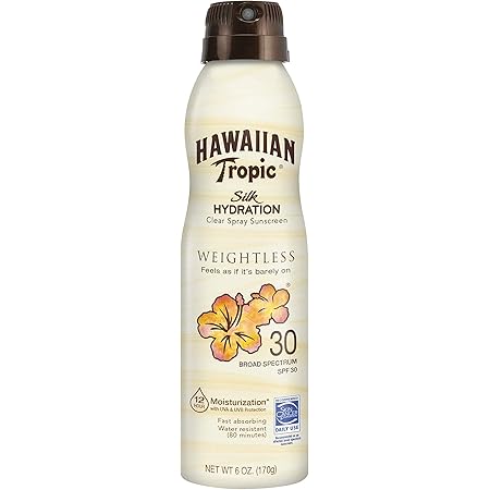 Hawaiian Tropic Clear Spray Sunscreen, Lightweight Broad Spectrum SPF 30, Silk Hydration, 6oz
