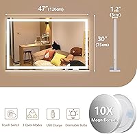 Vista 147 de Hasipu - Espejo de tocador con luces LED, espejo iluminado de maquillaje de 28 x 20 pulgadas, con 3 modos regulables, control por pantalla táctil