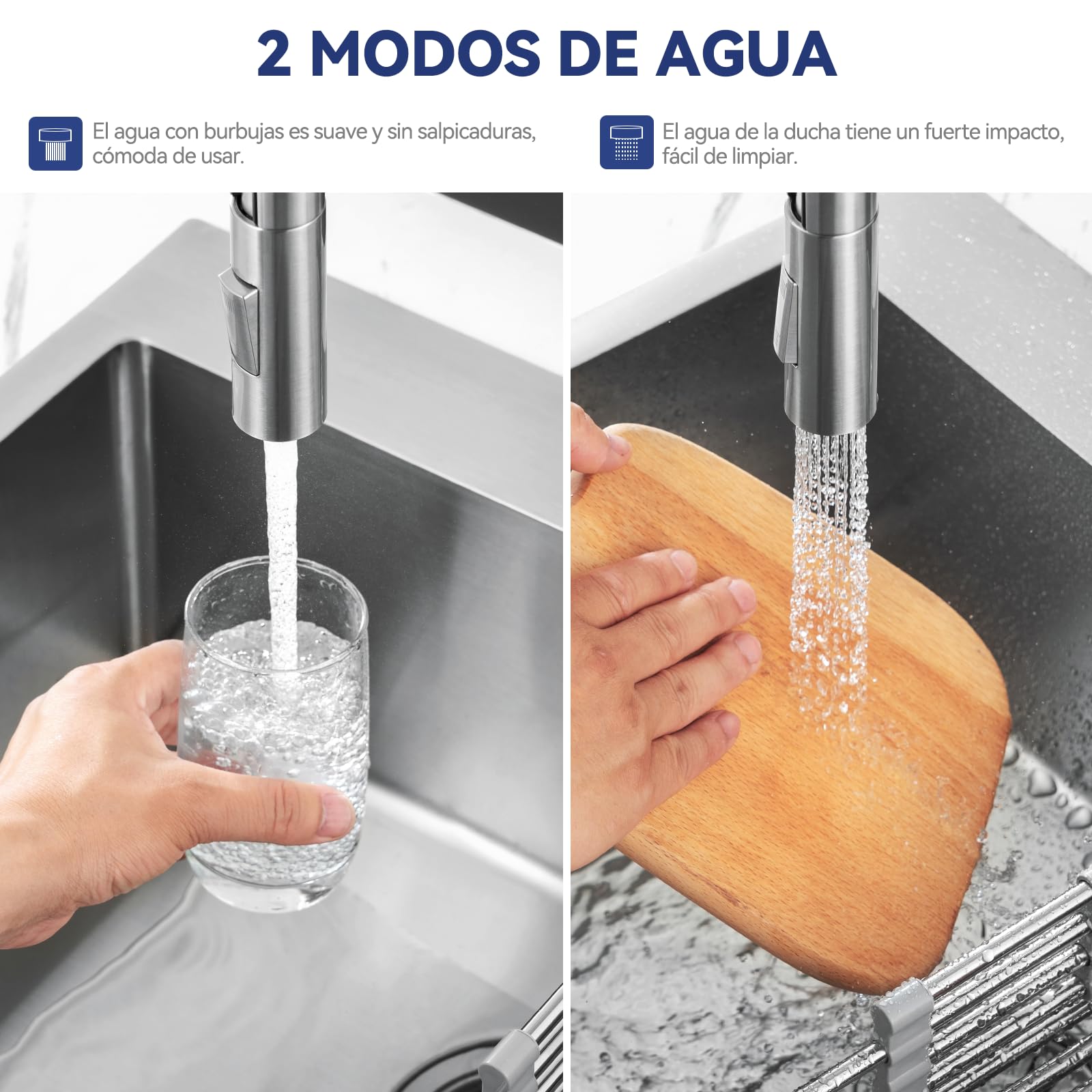 CECIPA Grifo Cocina Extraible, Grifo De Cocina Extensible Con Dos Modos De Salida De Agua, Grifo Monomando Cocina Mezclador De Arco Alto, Grifo Mezclador Giratorio De 360° Acero Inoxidable Cepillado