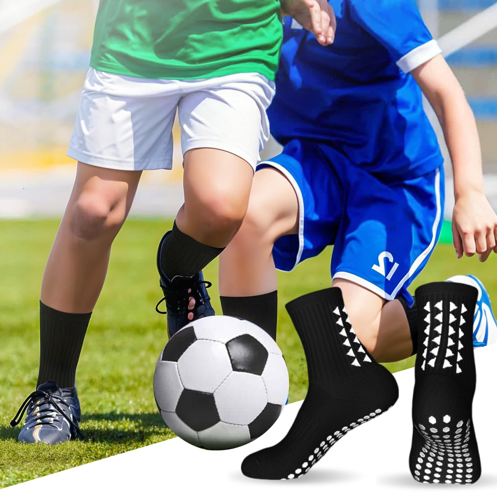 3 paia di calzini traspiranti per bambini, assorbono il sudore, calzini antiscivolo per bambini, per corsa, hockey, calcio, rugby, età 9-12 anni