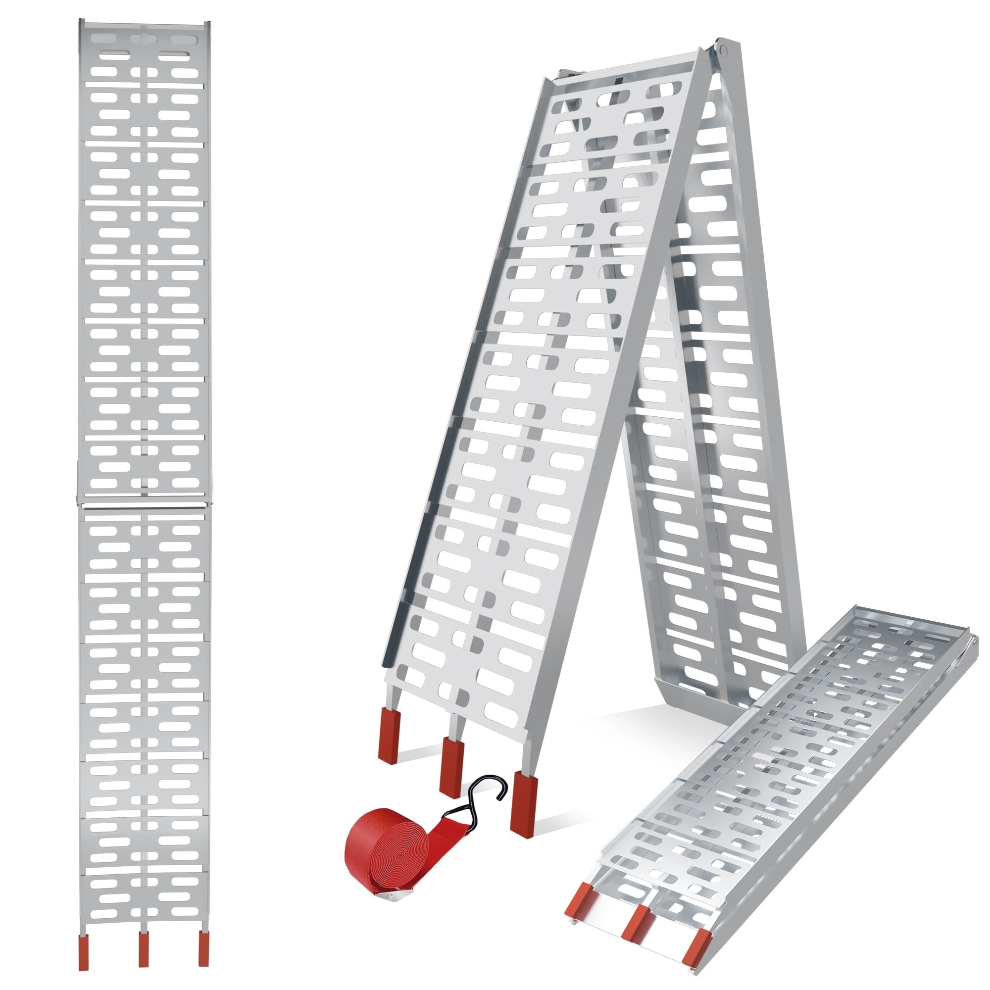 Jago® Rampa di Carico - Set da 1 o 2, Pieghevole, in Alluminio, Carico Massimo 340kg, 227x30 cm, Portatile - Accesso per Moto, Scooter, Quad, Trattorino, Furgone, Carrello (1 Rampa)