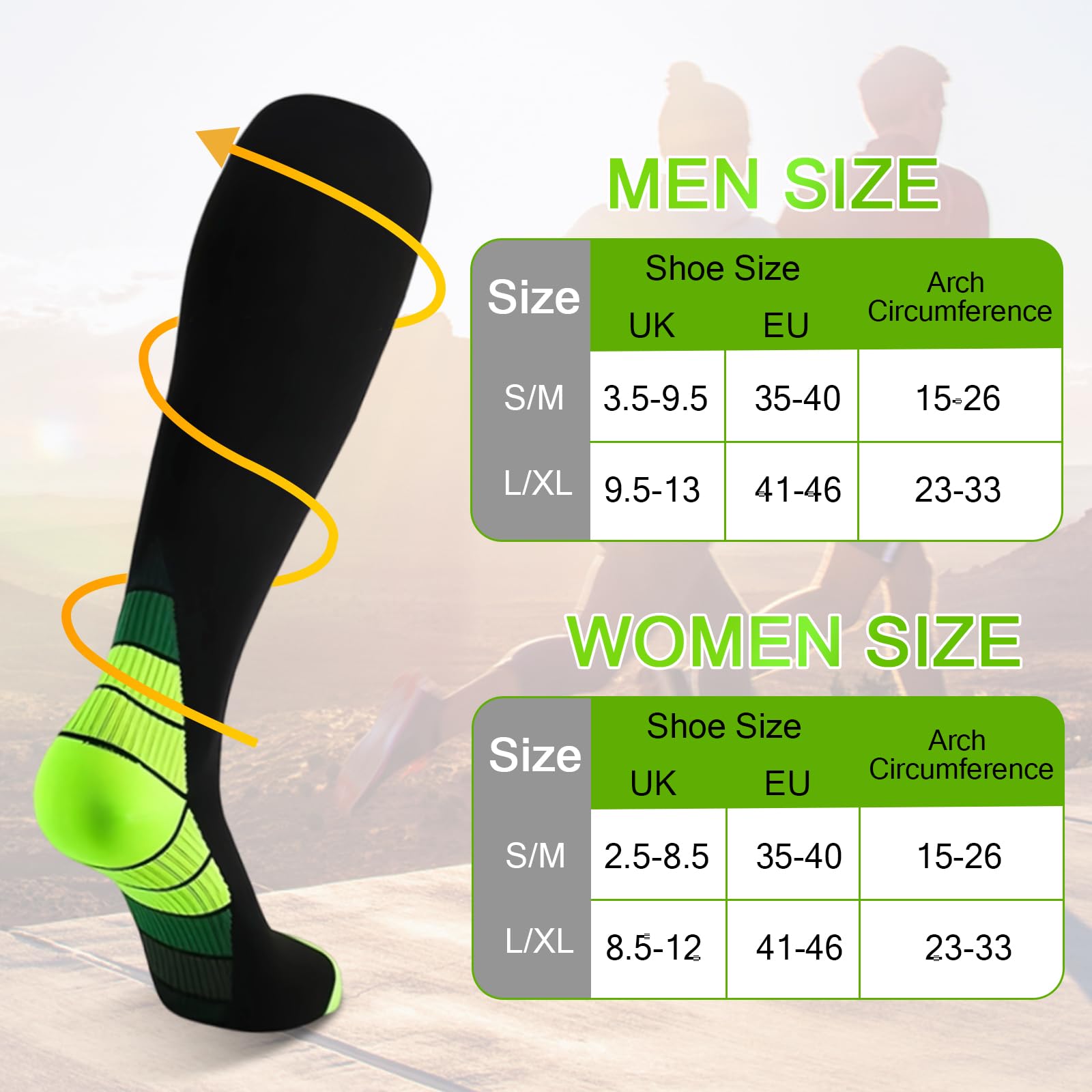 6 Pares Medias de Compresión Mujer Hombre, Calcetines Compresion, Medias de Compresion Varices, Compression