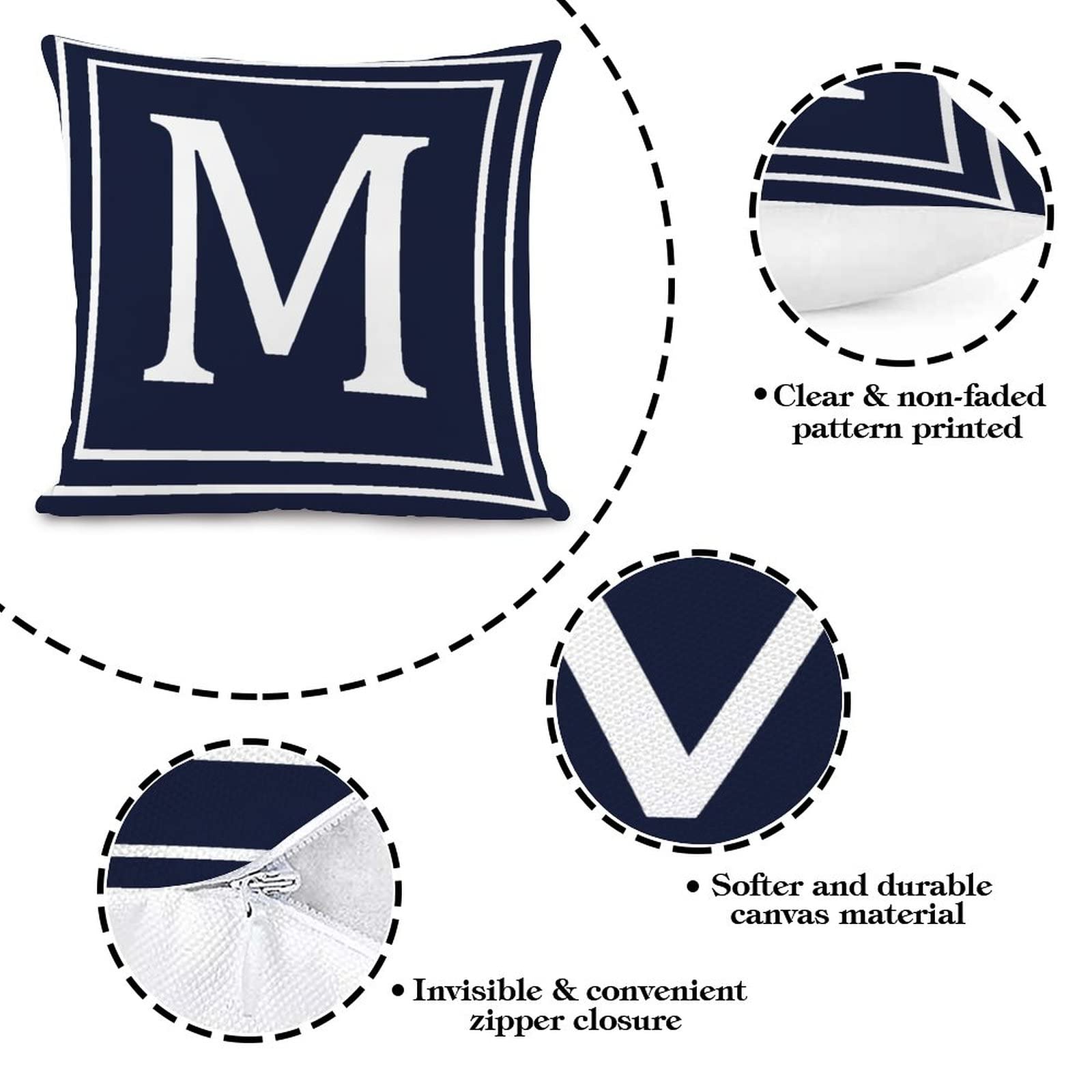 Monogram Throw Pillow Cover 18x18 Inch - Letter D Navy Blue, Geometric Farmhouse Decor - View #5