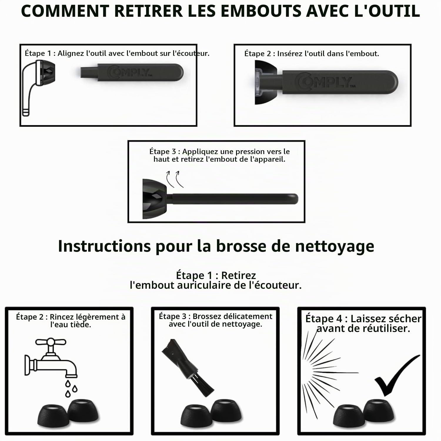 Comply Lot de 3 Paires d'embouts en Mousse pour Apple AirPods Pro, Tailles S, M, L, Noir, Excellente Isolation phonique, Confort accru et Ajustement sûr, Nettoyage et