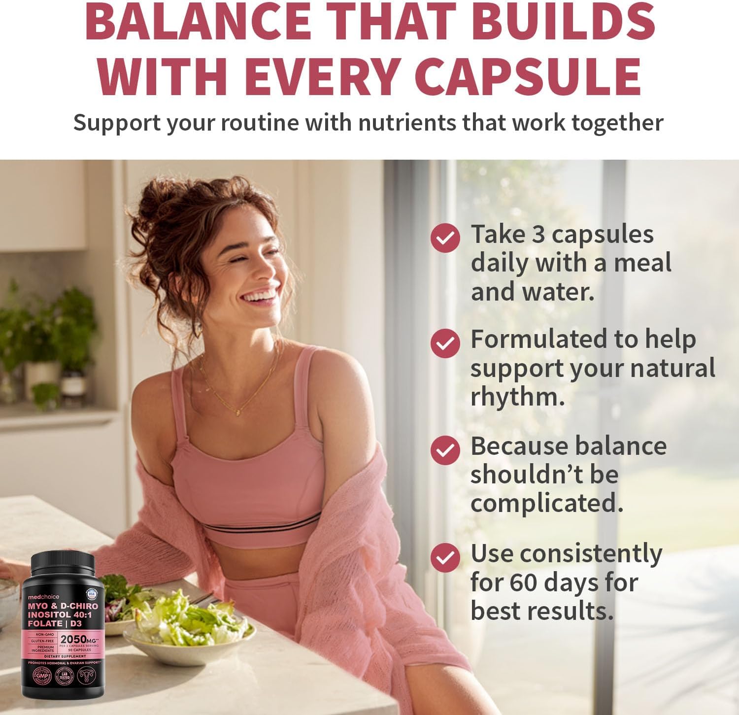 Myo-Inositol 40:1 for Women – Inositol Supplement with Myo & D-Chiro Inositol, Folate & Vitamin D3 – Vegan Capsules for Daily Routine & Hormone Support – Flo Ovarian Support Capsules – (90 Count) - Image 7