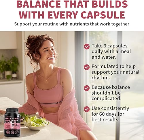 Miniatura 7 de MEDCHOICE Suplemento de inositol 4 en 1 para mujeres, proporción 401 de mio-inositol y D Chiro Inositol cápsulas con folato, vitamina D3, mezcla