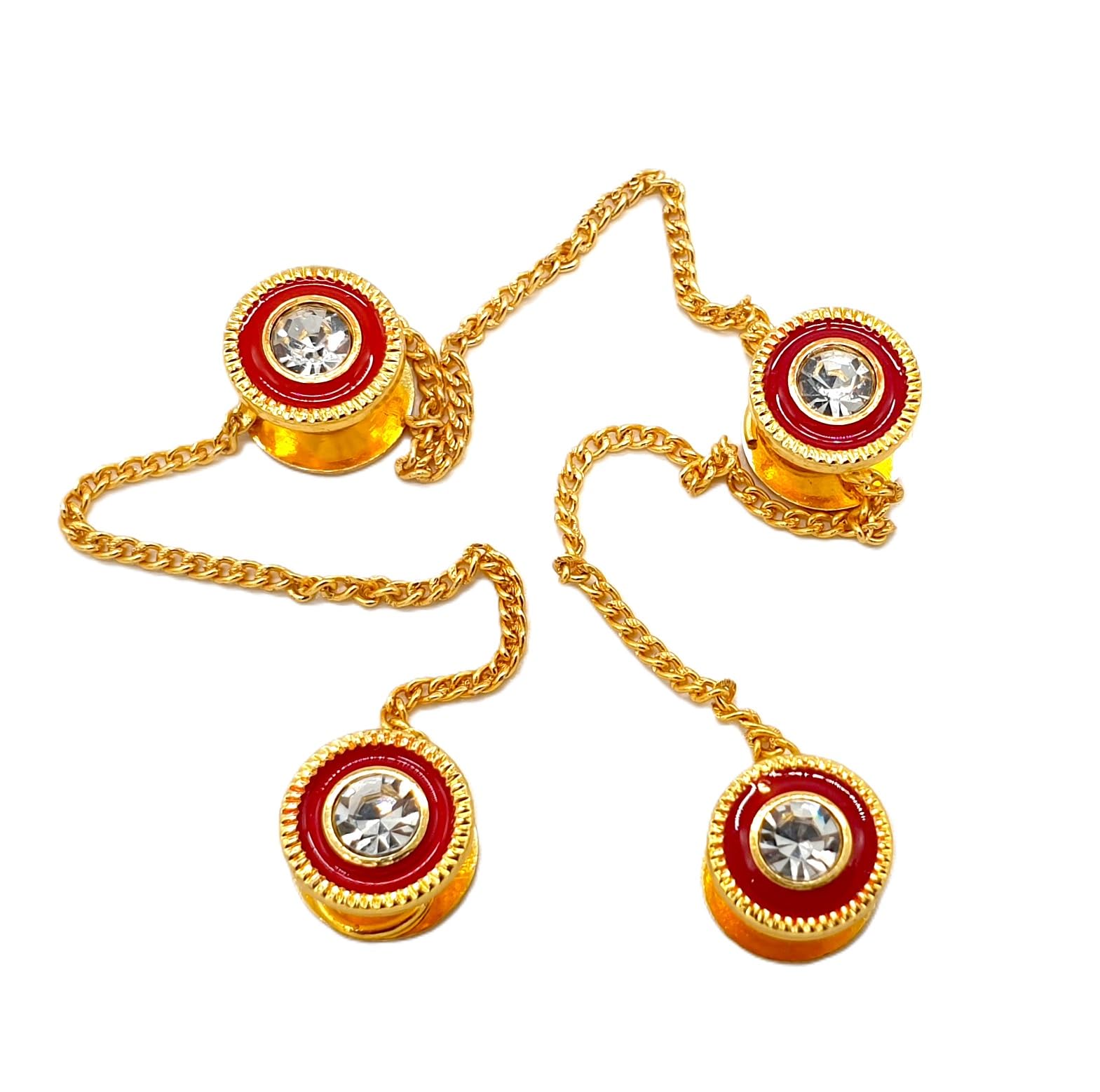 Maskey Round Gold Plated Red Meena Border Occasional Fashion Trending Kurta Metal Unisex Brass Metal Buttons-image-21