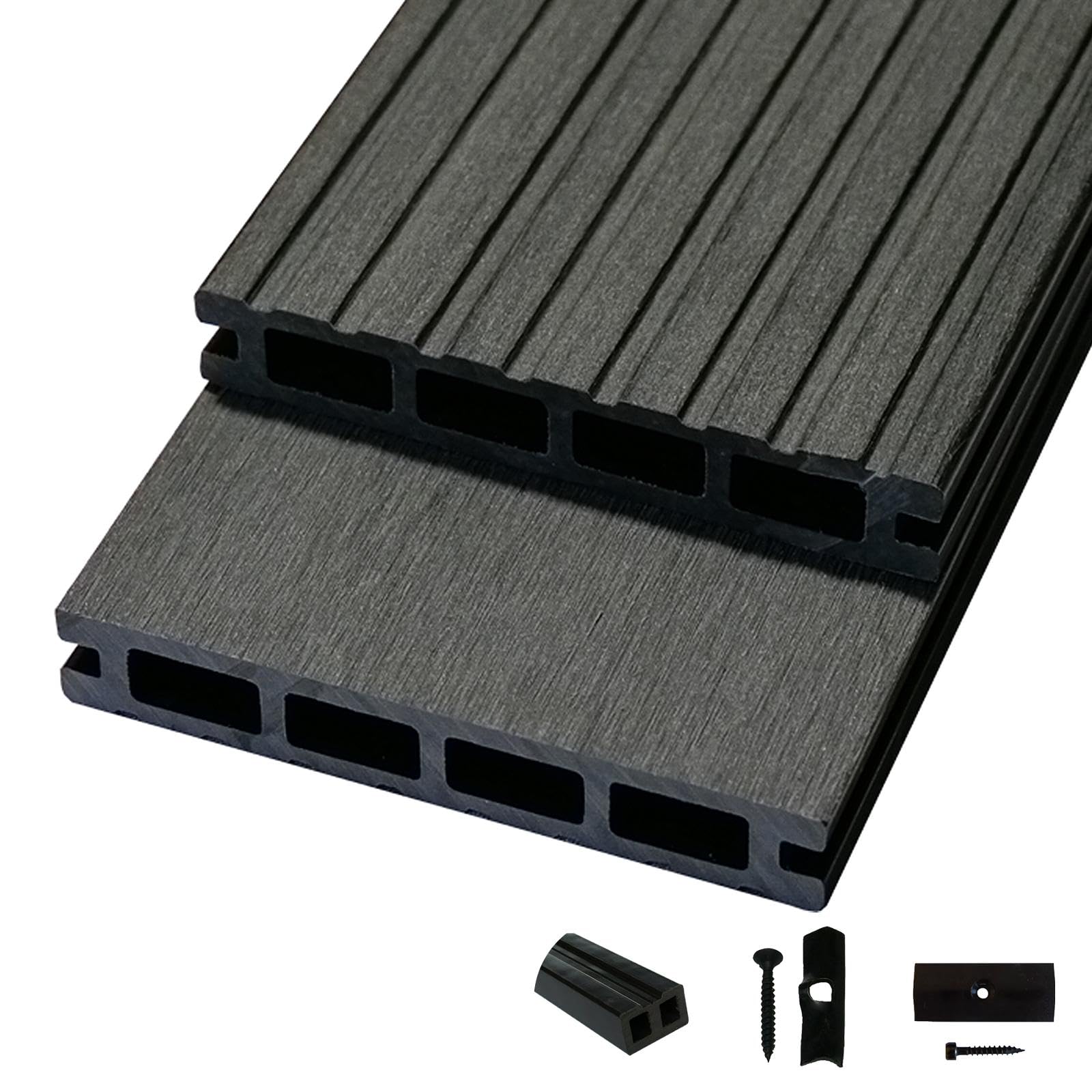 Terrassendielen WPC Diele Komplettset Woodo Rhodos 20 x 120 mm 2,4 m Grau 10 m²