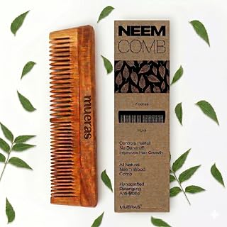 Mueras Neem Wood Comb for Hair Growth & Dandruff Control - Natural Wooden Hair Comb for Detangling & Scalp Health - Fine-T... Price In India