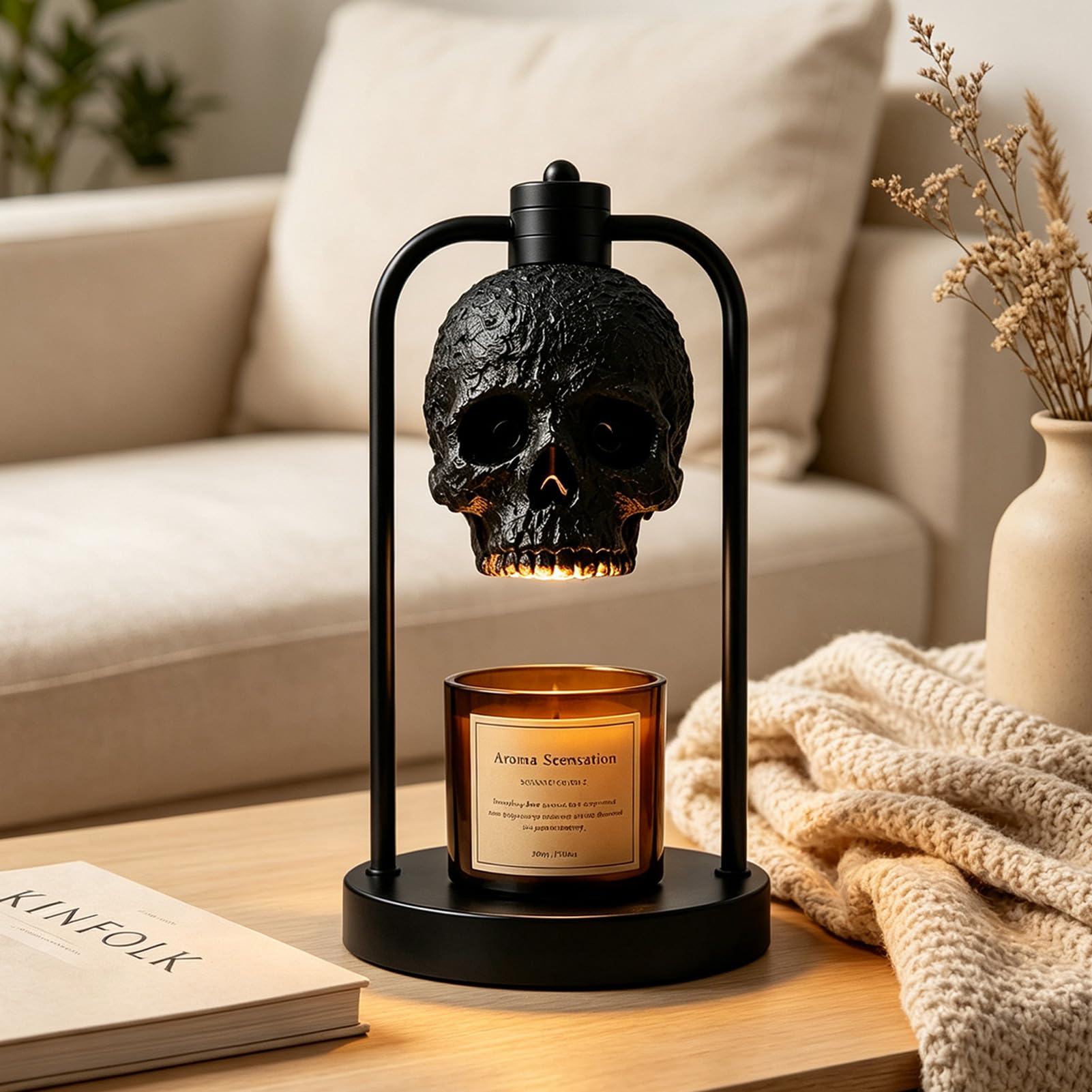 Totenkopf Kerzenlampe für Halloween Deko, Candle Warmer Lamp mit Timer (B)