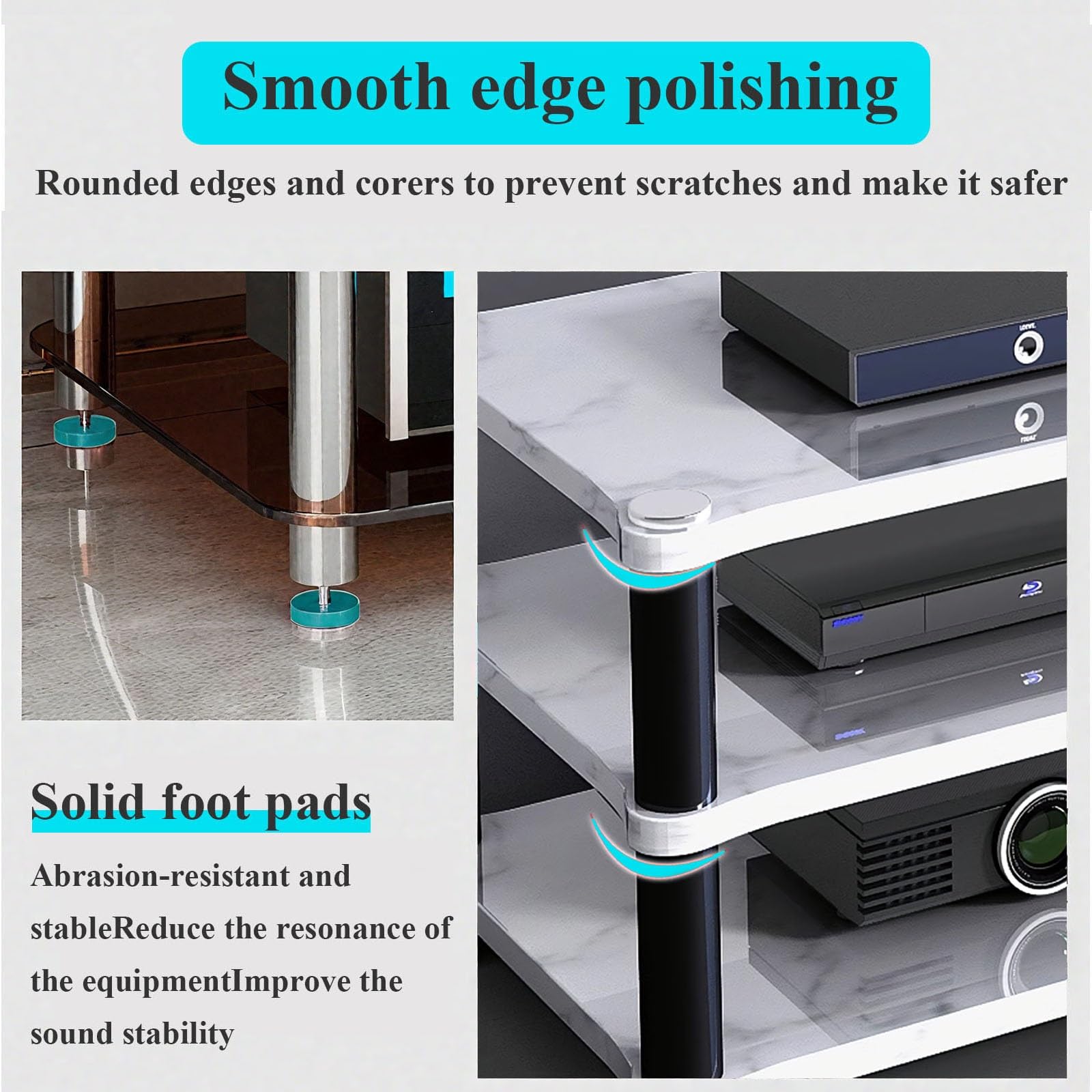 Étagère d'angle moderne à 1 niveau pour matériel audio et vidéo Finition noire élégante et durable
