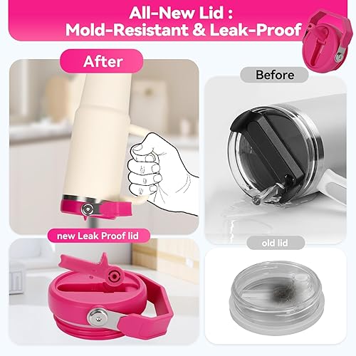 Miniatura 11 de Tapa abatible con popote para Stanley de 30 y 20 onzas, repuesto superior a prueba de fugas con asa para Stanley Quencher y ProTour de 30 y 20