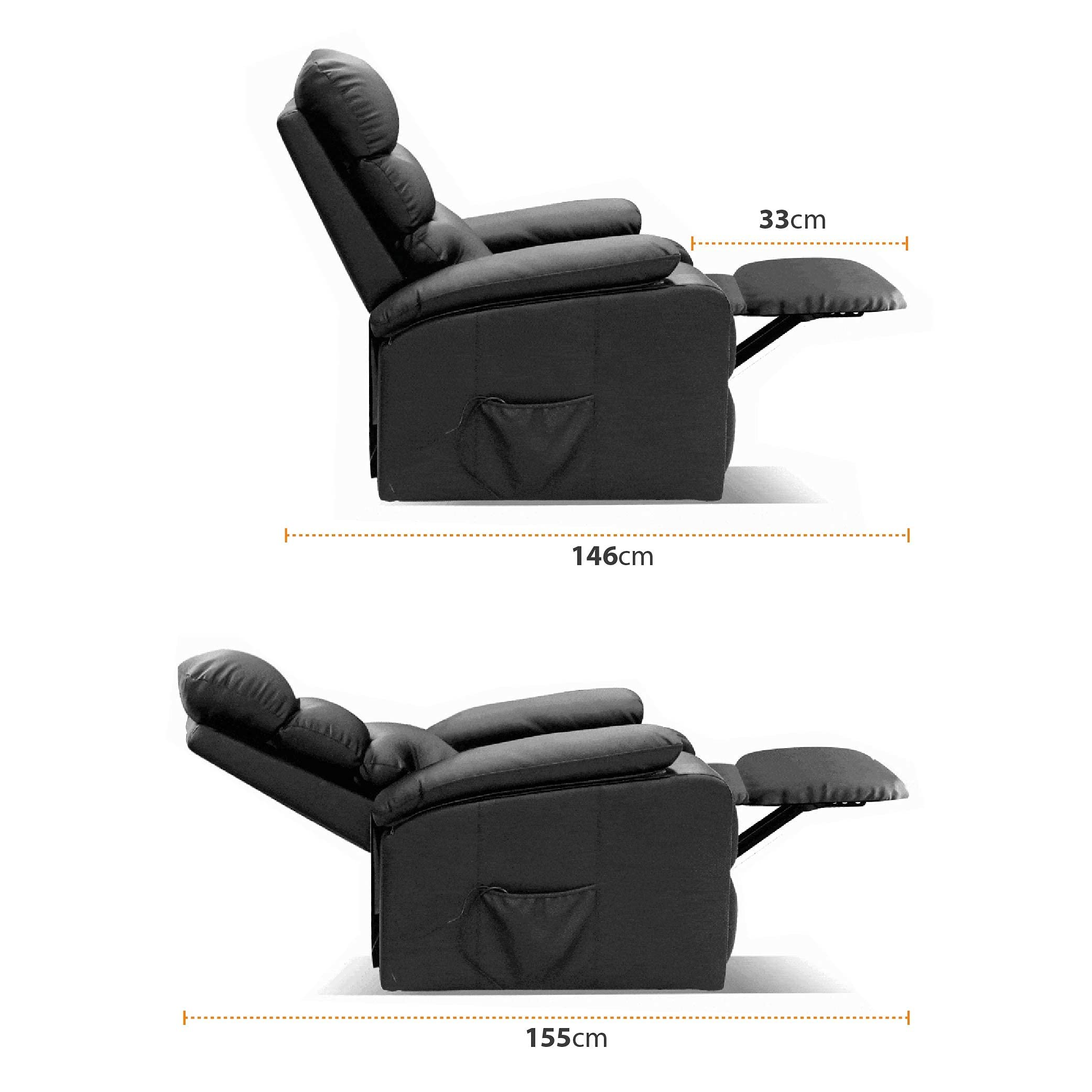 gridinlux, Sillón Relax Masaje Extra Acolchado, Negro, Reclinable, Elevación automática con Mando, 5 Modos, Función Calor Lumbar, 8 Motores, 4 Zonas de Masaje, Polipiel