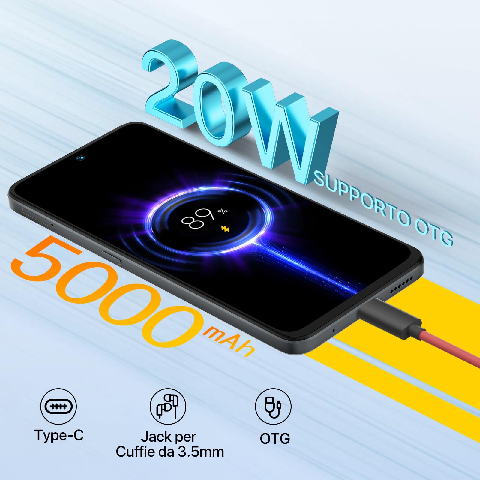 UMIDIGI Note 100 5G Smartphone, Android 14 Telefono Cellulare, 6.8" HD+ 120Hz Cellulare, 16GB+256GB/TF 1TB, Dual SIM 5G Telefono Android, 50MP+16MP Telecamera/5000mAh/Face ID/GPS/OTG