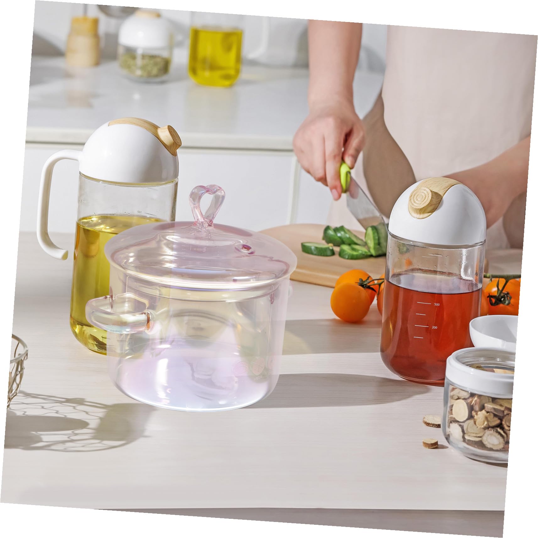 Alipis Glas Schmortopf 1500 Ml mit Löffel Transparenter Großer Topf aus Glas zum Langsamen Kochen für Gartenparty und Freunde