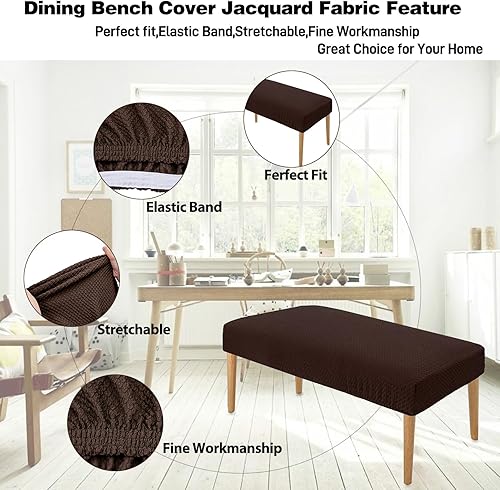 Miniatura 2 de NeColorLife Funda protectora para banco de comedor, tela jacquard elástica, funda protectora gruesa para banco rectangular, para sala de estar,