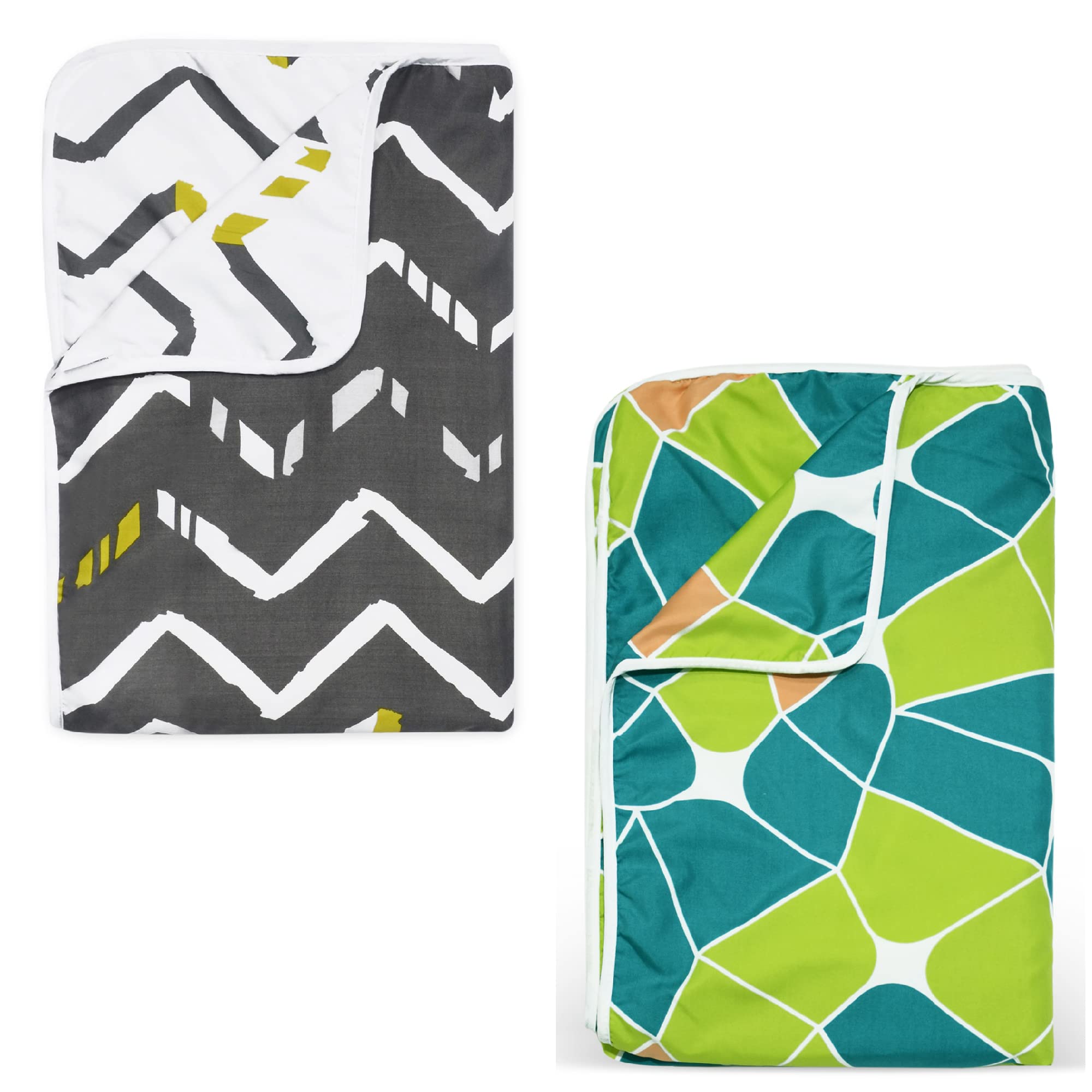 Divine Casa Polyester All-Weather 120 GSM Printed Lightweight Reversible Design Set of 2 Single Bed AC Dohar Blanket - Grey and Green| TC - 120