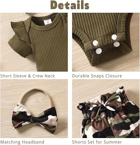 Miniatura 4 de Aalizzwell Traje de verano con pantalón corto y acanalado para bebé niña