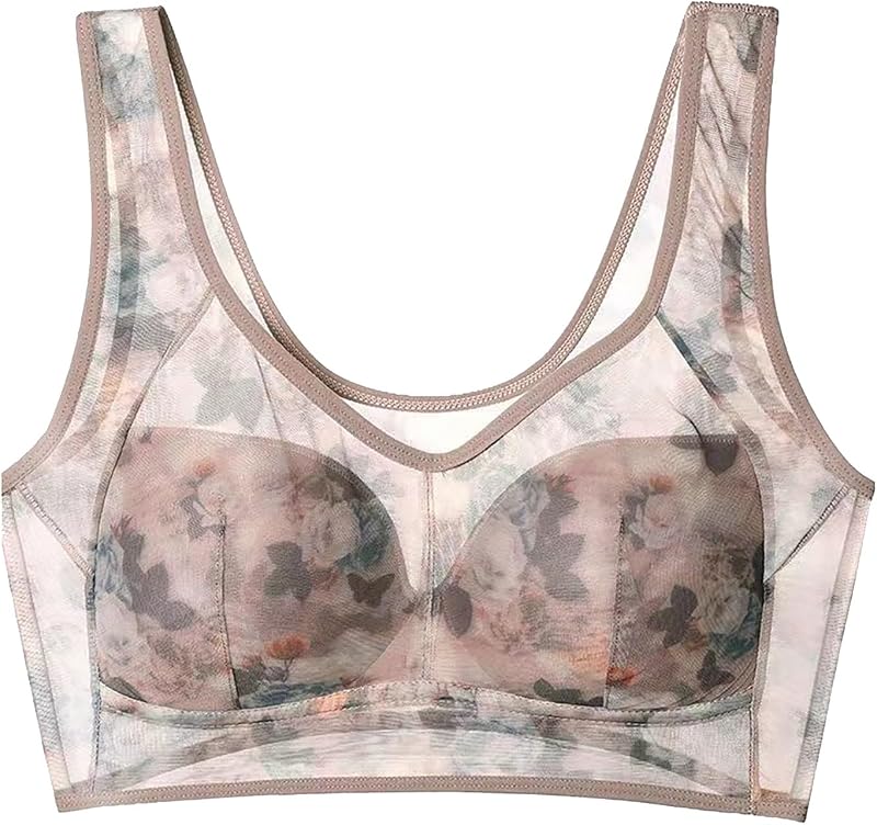 Ice Silk Lace Cooling Comfort Bras Seamless Push Up Bras for Older Women Breathable and Wireless Thin Sports Bra